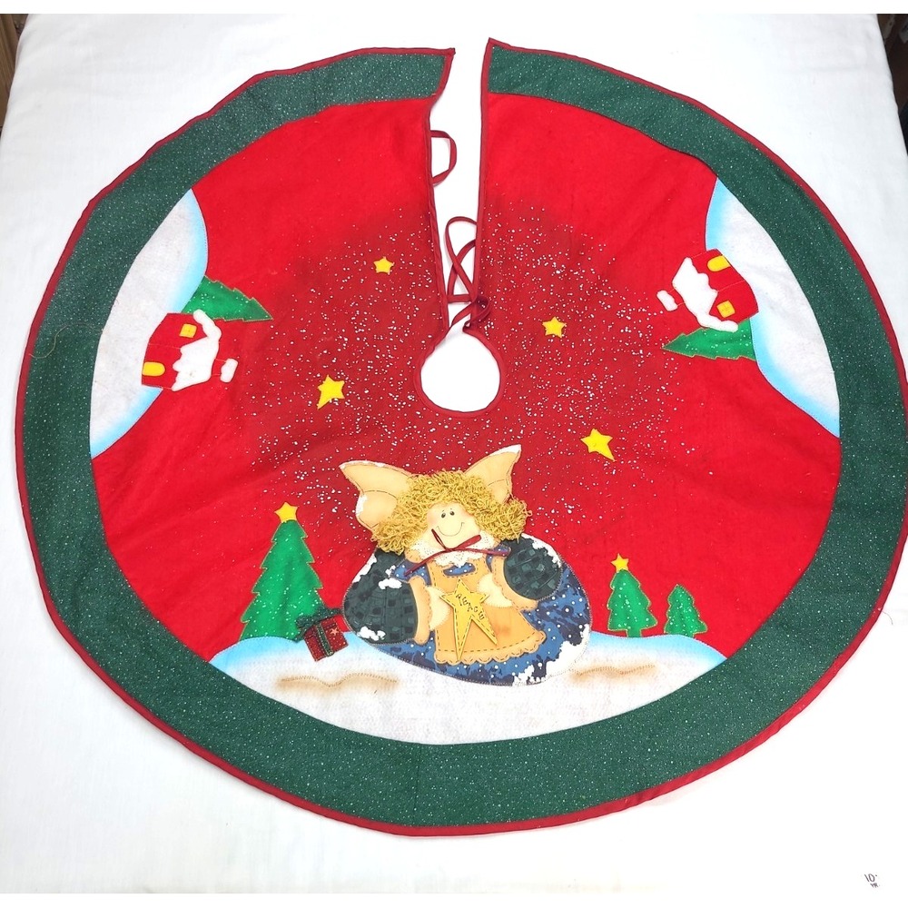Vintage Felt Appliquéd Tree Skirt 42" Needs Some Spot Cleaning